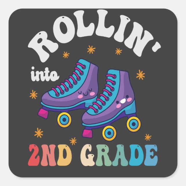 Rolling into 2nd Grade Back to School Roller Skate Square Sticker (Front)