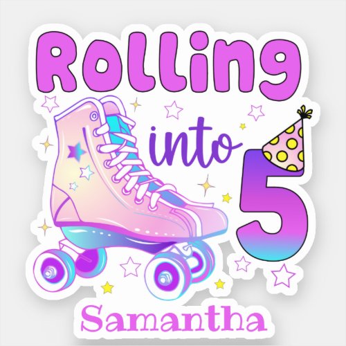 Rolling Into 5 Roller Skater Birthday Celebration Sticker