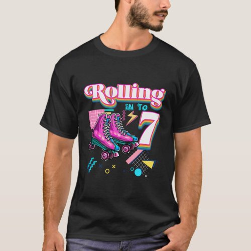 Rolling Into 7 Roller Skate 7Th T_Shirt