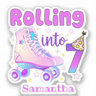 Rolling Into 7  Roller Skater Birthday Celebration Sticker