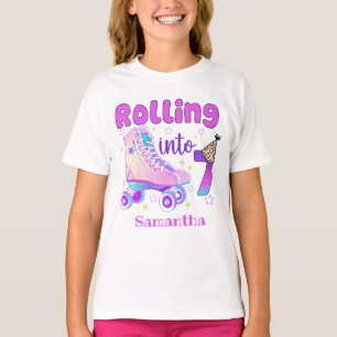 Rolling Into 7  Roller Skater Birthday Celebration T-Shirt