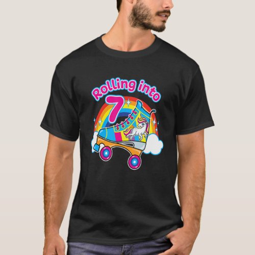 Rolling Into 7 Year Olds Roller Skate Birthday Par T_Shirt