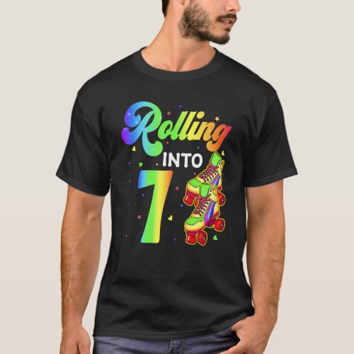 Rolling Into 7 Years Old 7th Birthday Roller Skate T_Shirt