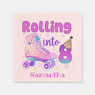 Rolling Into 8 - Cute Purple Roller Skate Birthday Napkins