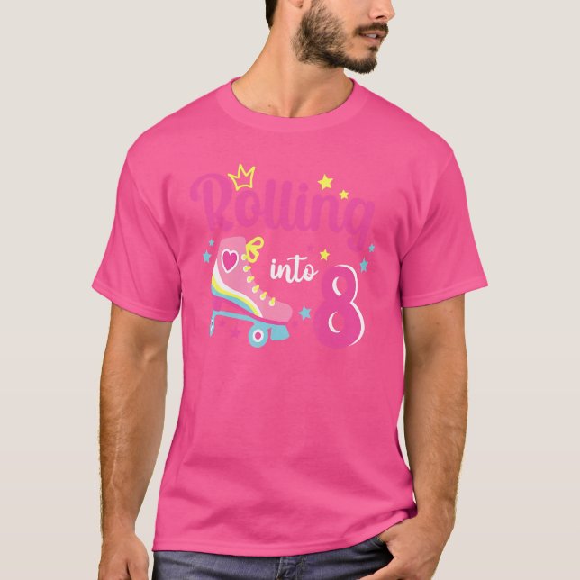 Rolling Into 8 Years I'm Turning 8 Roller Skate Bi T-Shirt (Front)