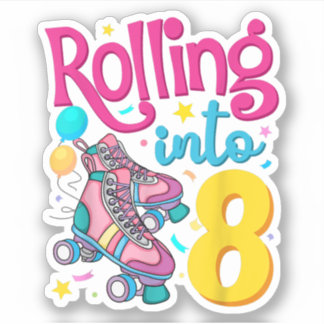 Rolling Into 8 Years Old 8th Birthday Cute Skating Sticker