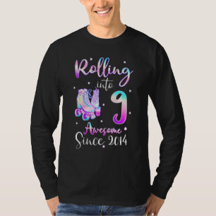 Rolling Into 9 Awesome Since 2014 9th Bday Roller  T-Shirt