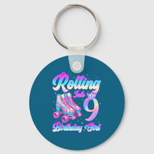 Rolling Into 9 Year Old Roller Skating 9th Birthda Keychain