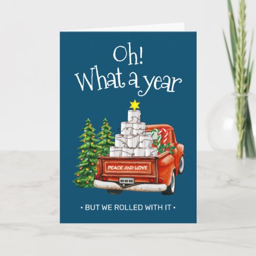 Rolling into Festivity Red Truck Toilet Paper Tree Holiday Card