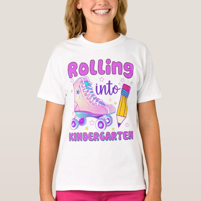 Rolling Into Kindergarten Grade | Roller Skating T-Shirt (Front)