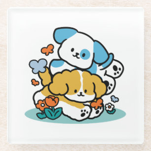 Rolling Into May Like Happy Pups – Cute Spring Dog Glass Coaster