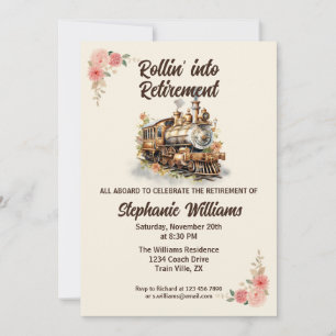 Rolling into Retirement Travel Vintage Train Party Invitation