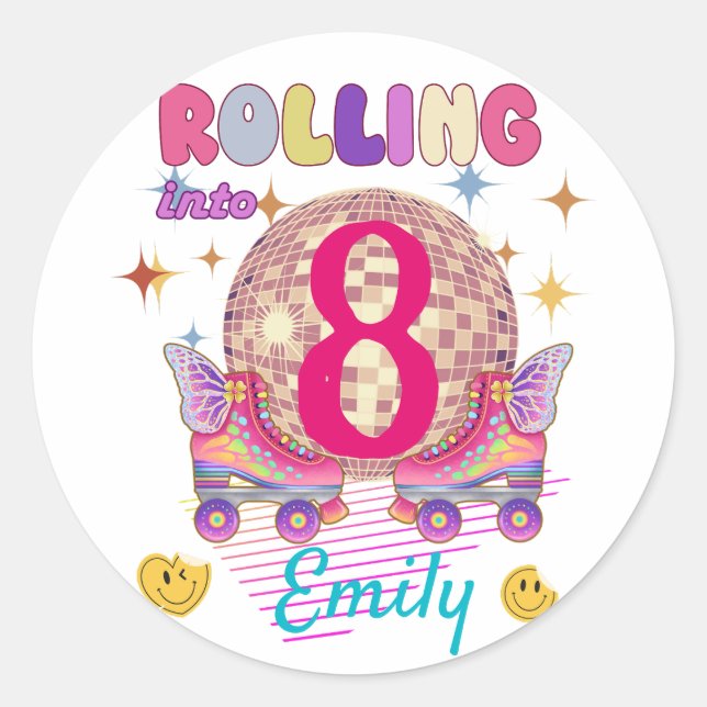 Rolling Into Skate Roller Birthday Girl Matching Classic Round Sticker (Front)