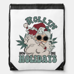 Rolling into the Holidays Drawstring Bag