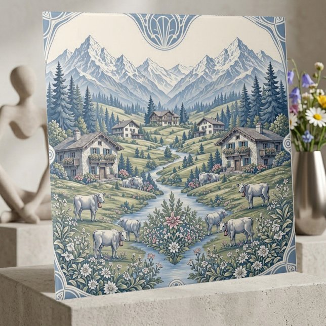 Rolling Meadows Grazing Cow Rustic Cabin Mountains Ceramic Tile (Rolling Meadows Grazing Cow Rustic Cabin Mountains Ceramic Tile)