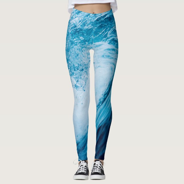 Rolling Ocean Wave In Hues Of Blue Leggings (Front)
