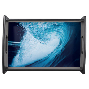 Rolling Ocean Wave In Hues Of Blue Serving Tray