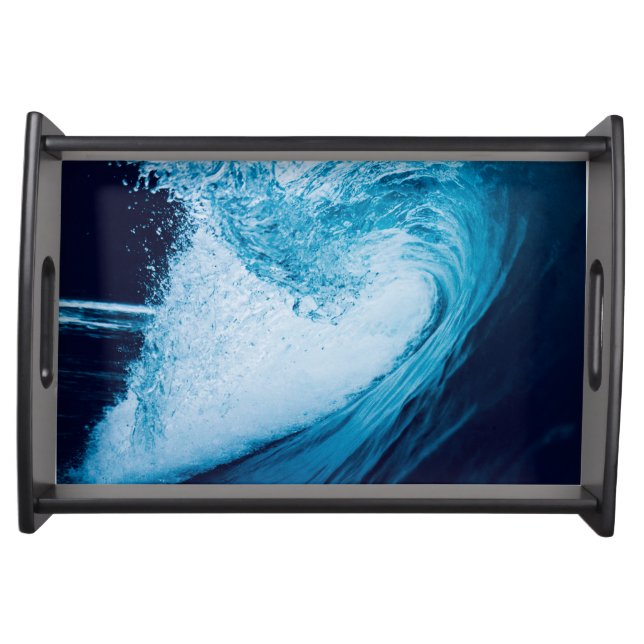 Rolling Ocean Wave In Hues Of Blue Serving Tray (Front)
