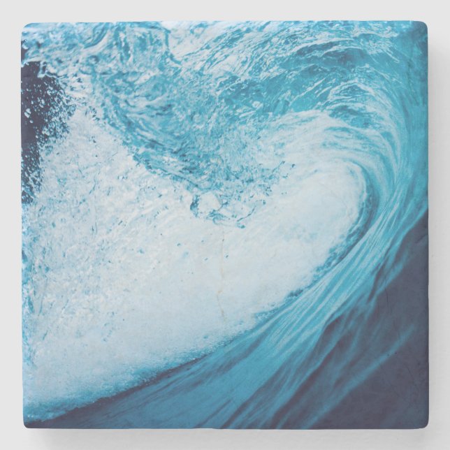 Rolling Ocean Wave In Hues Of Blue Stone Coaster (Front)
