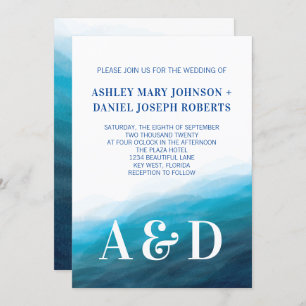 Rolling Ocean Waves Wedding Invitation, Turquoise Invitation