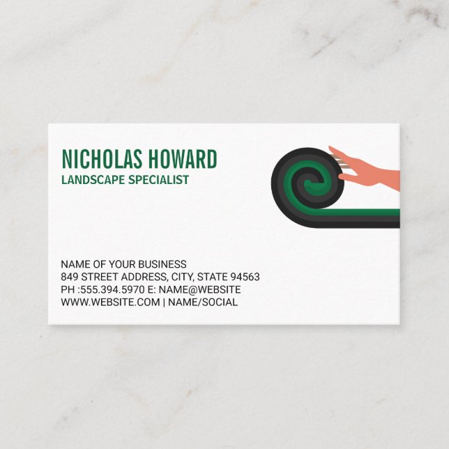 Rolling Out Grass | Landscaping Specialist Business Card (Front)