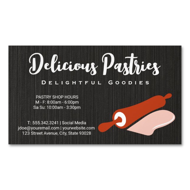 Rolling Pin and Dough | Bakery Business Card Magnet (Front)