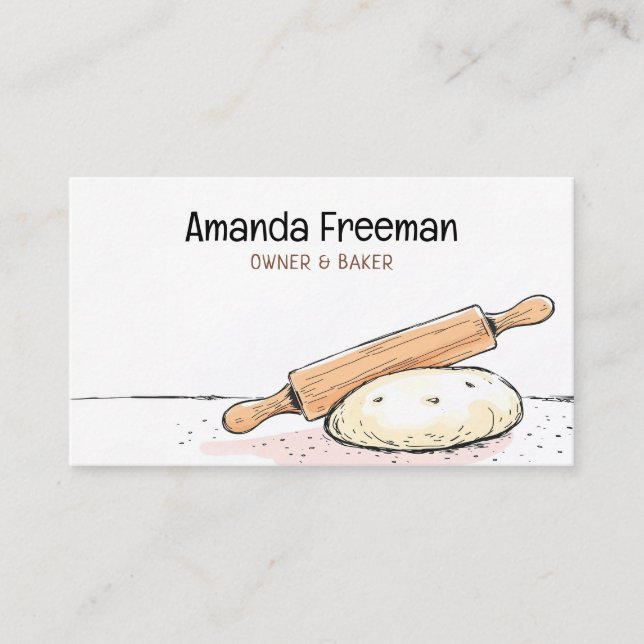 Rolling Pin and Dough Sketch Baking Business Card (Front)