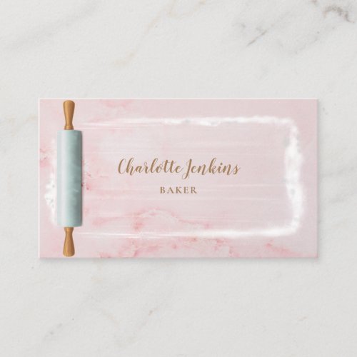 Rolling Pin Baker Patisserie Elegant Pink Marble Business Card