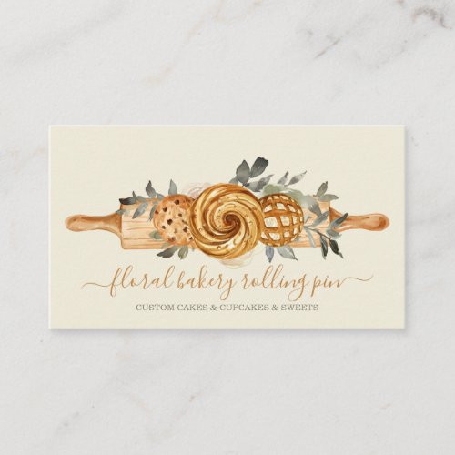 Rolling Pin Bakery Cakes Sweets Cookie beige ivory Business Card