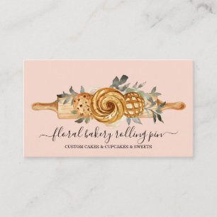 Rolling Pin Bakery Cookies Breads Blush Pink Business Card