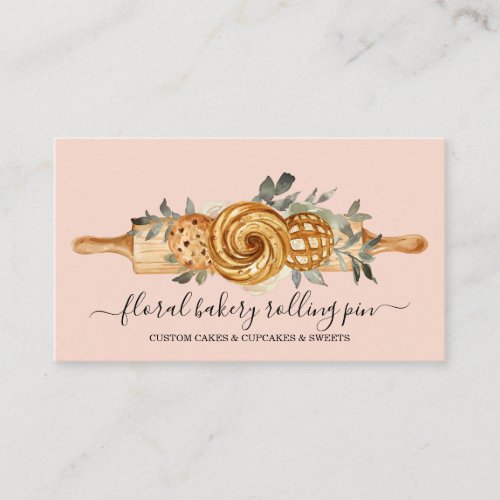 Rolling Pin Bakery Cookies Breads Blush Pink Business Card