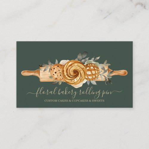 Rolling Pin Bakery Cookies Breads sage green gold Business Card