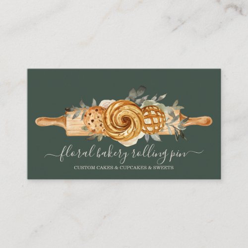 Rolling Pin Bakery Cookies Breads sage rustic gold Business Card