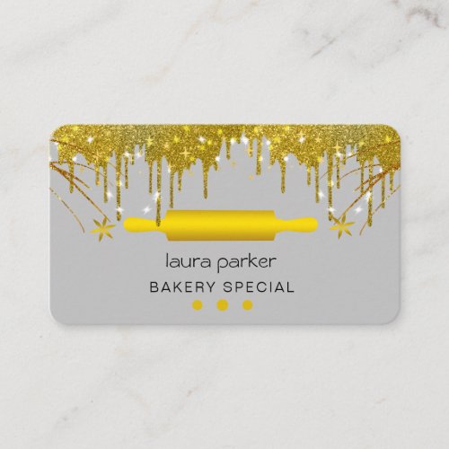Rolling Pin Bakery Pastry Catering Dripping Gold  Business Card