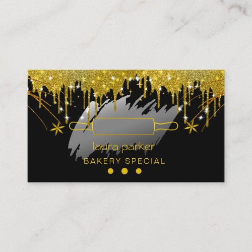 Rolling Pin Bakery Pastry Catering Dripping Gold  Business Card