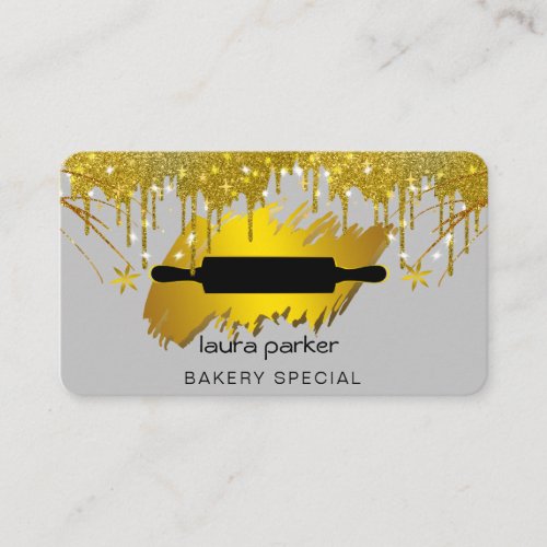 Rolling Pin Bakery Pastry Catering Dripping Gold  Business Card