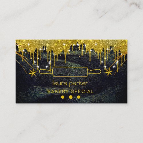 Rolling Pin Bakery Pastry Catering Dripping Gold  Business Card