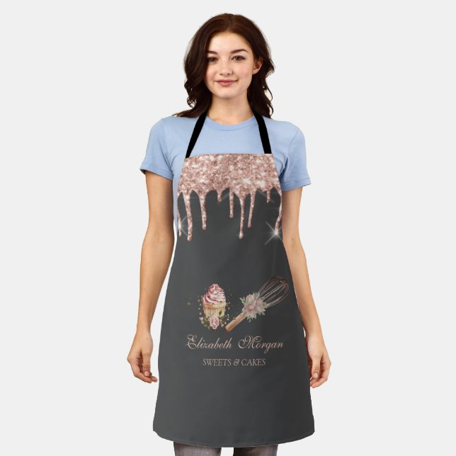 Rolling Pin Cupcake Rose Gold Drips Bakery Apron (Worn)