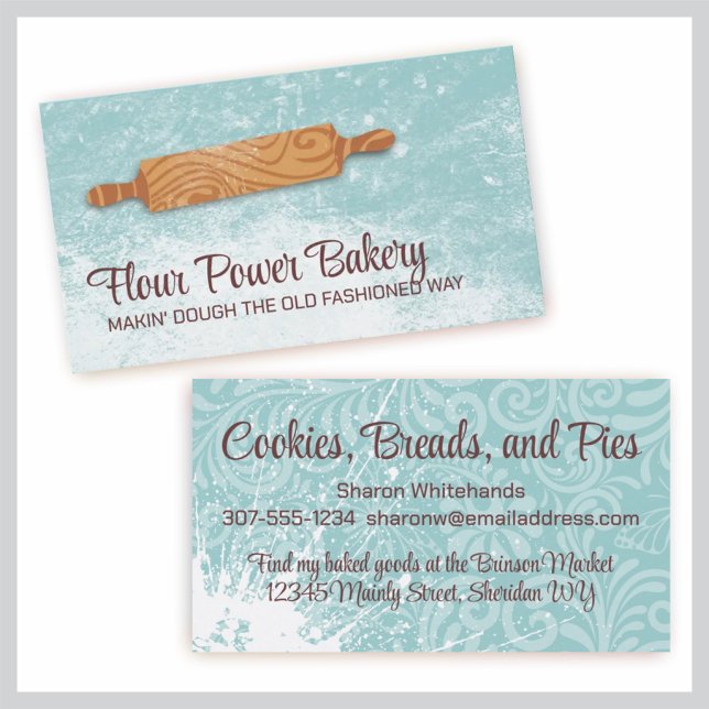 Rolling pin flour baker baking bakery pastry chef business card (Creator Uploaded)