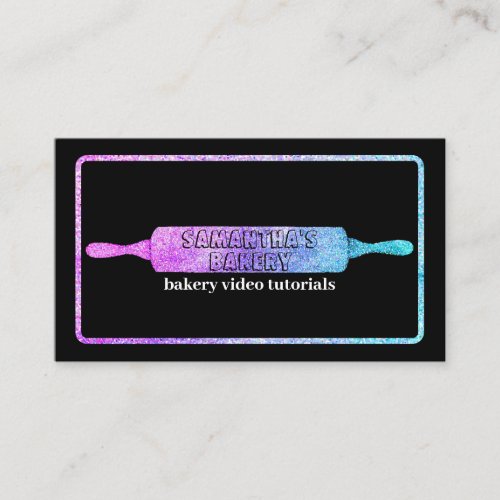 Rolling pin glitter cute girly bakery black business card