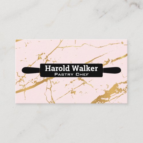 Rolling Pin  Gold Pink Marble Background Business Card