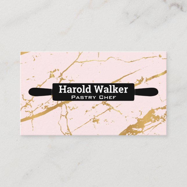 Rolling Pin | Gold Pink Marble Background Business Card (Front)