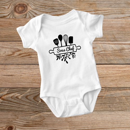 Rolling Pin Kitchen Utensils Sous Chef Mom and Kid Baby Bodysuit