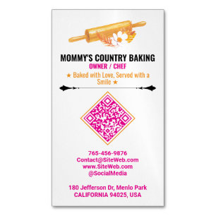 Rolling Pin Logo & Slogan   Premade QR Code Bakery Business Card Magnet