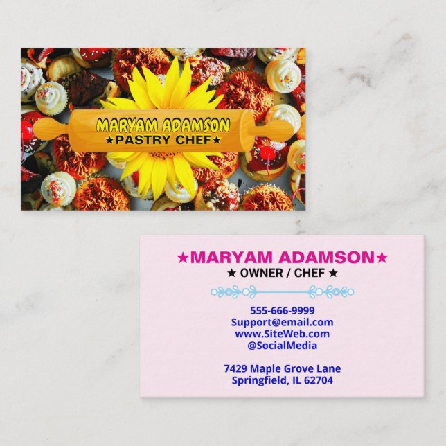 Rolling Pin Patisserie | Floral Cake Bakery Business Card (Front/Back)