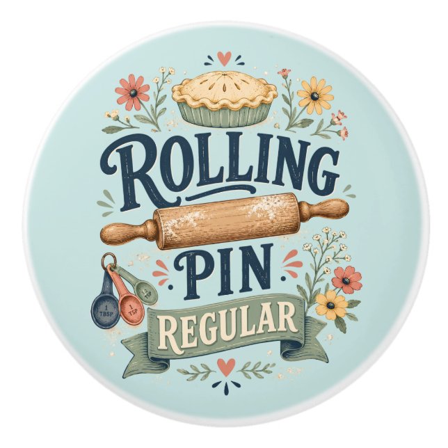 Rolling Pin Regular Cottage Baker Button Ceramic Knob (Front)