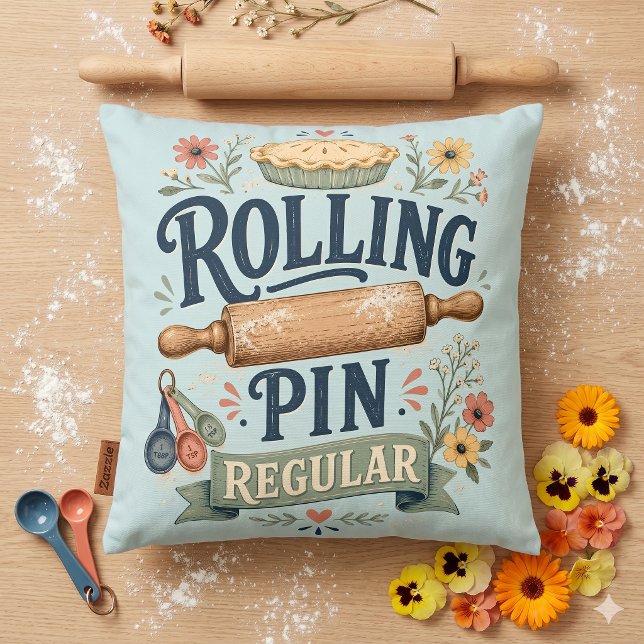 Rolling Pin Regular Cottage Baker Throw Pillow (Rolling Pin Regular Cottage Baker Throw Pillow)