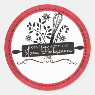 Rolling pin whisk Christmas from the kitchen of Classic Round Sticker