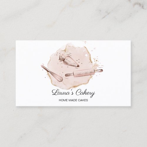 rolling pin  whisk cupcake Bakery blush pink Busi Business Card