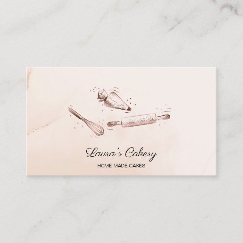 rolling pin  whisk cupcake Bakery blush pink Busi Business Card